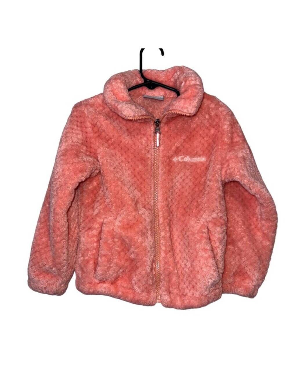 Columbia XXS Girls Fuzzy Pink Full-Zip Sherpa Jacket With Textured Pattern
